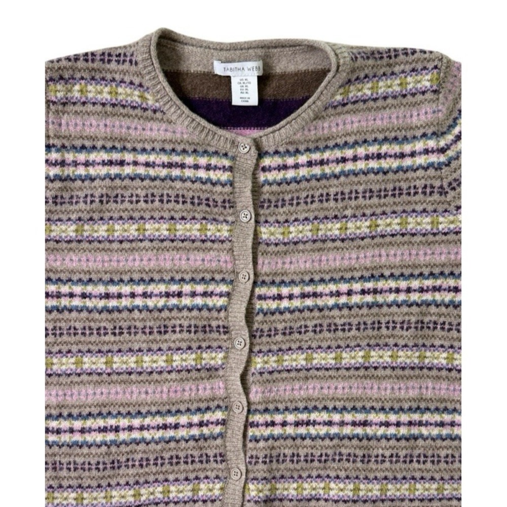 Tabitha Webb Cardigan Button Up Wool Blend Sweater Fair Isle Stripe Size XL